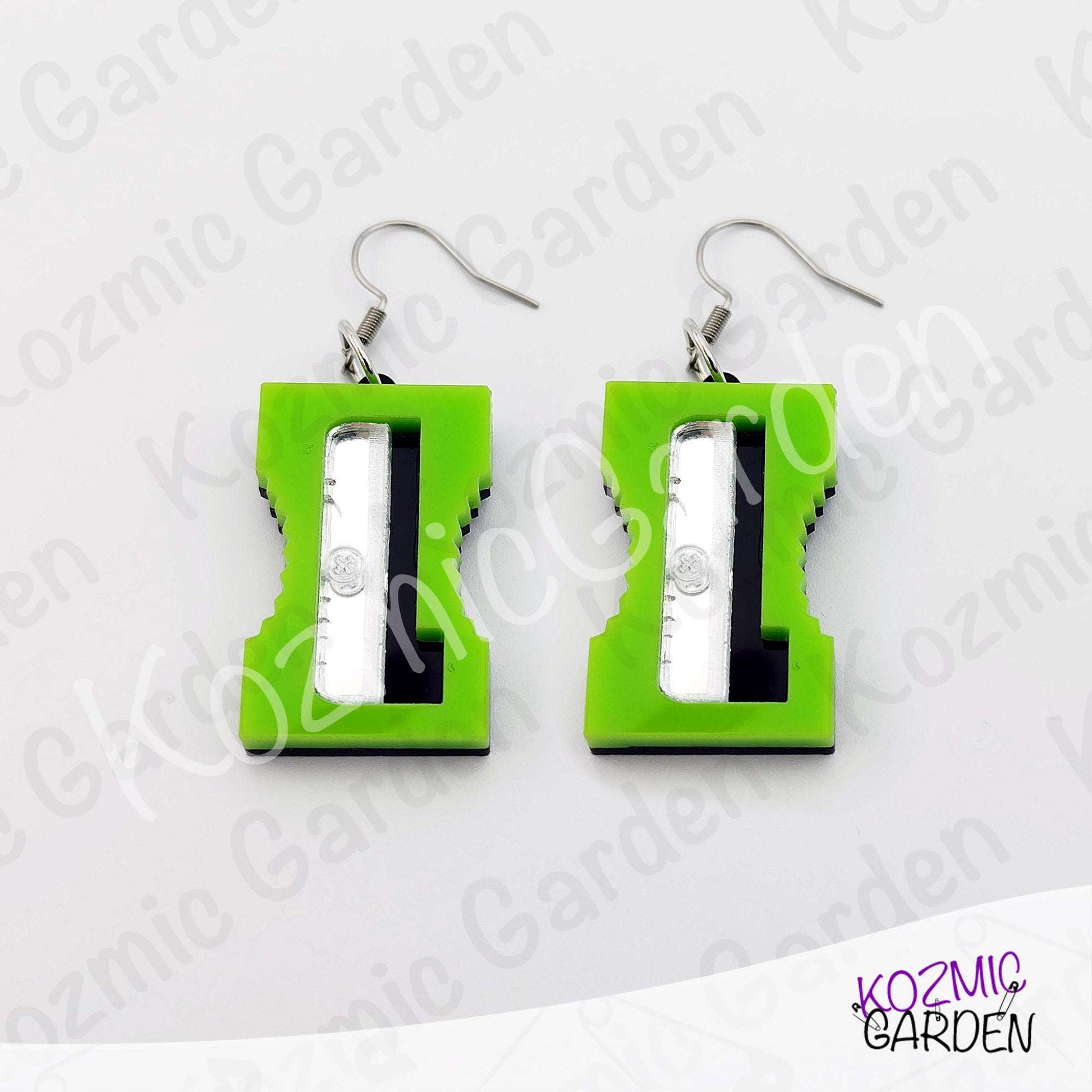 Funny Laser Cut Pencil Sharpener Dangle Earrings | Quirky Teacher Gift, Stationery Jewelry