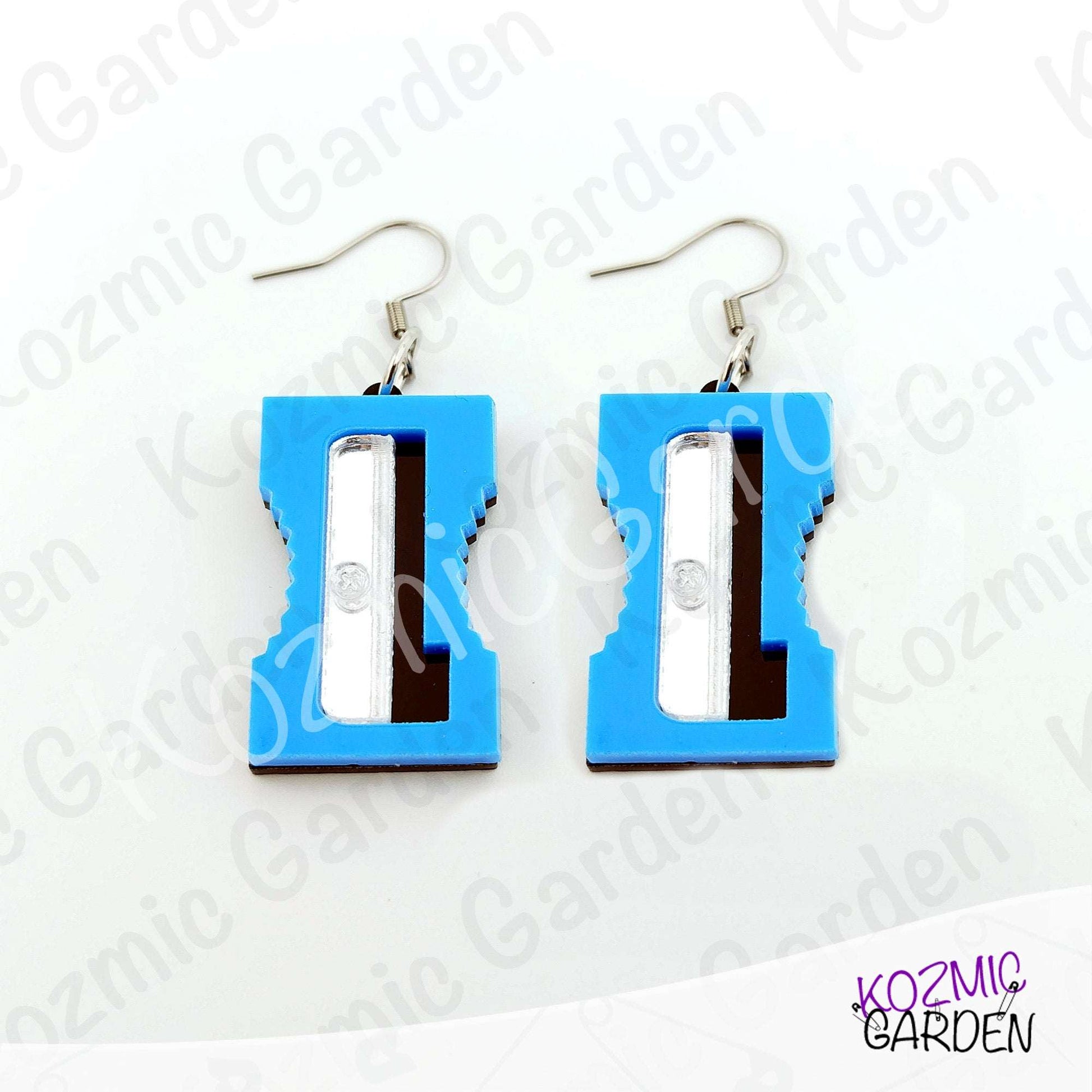 Funny Laser Cut Pencil Sharpener Dangle Earrings | Quirky Teacher Gift, Stationery Jewelry