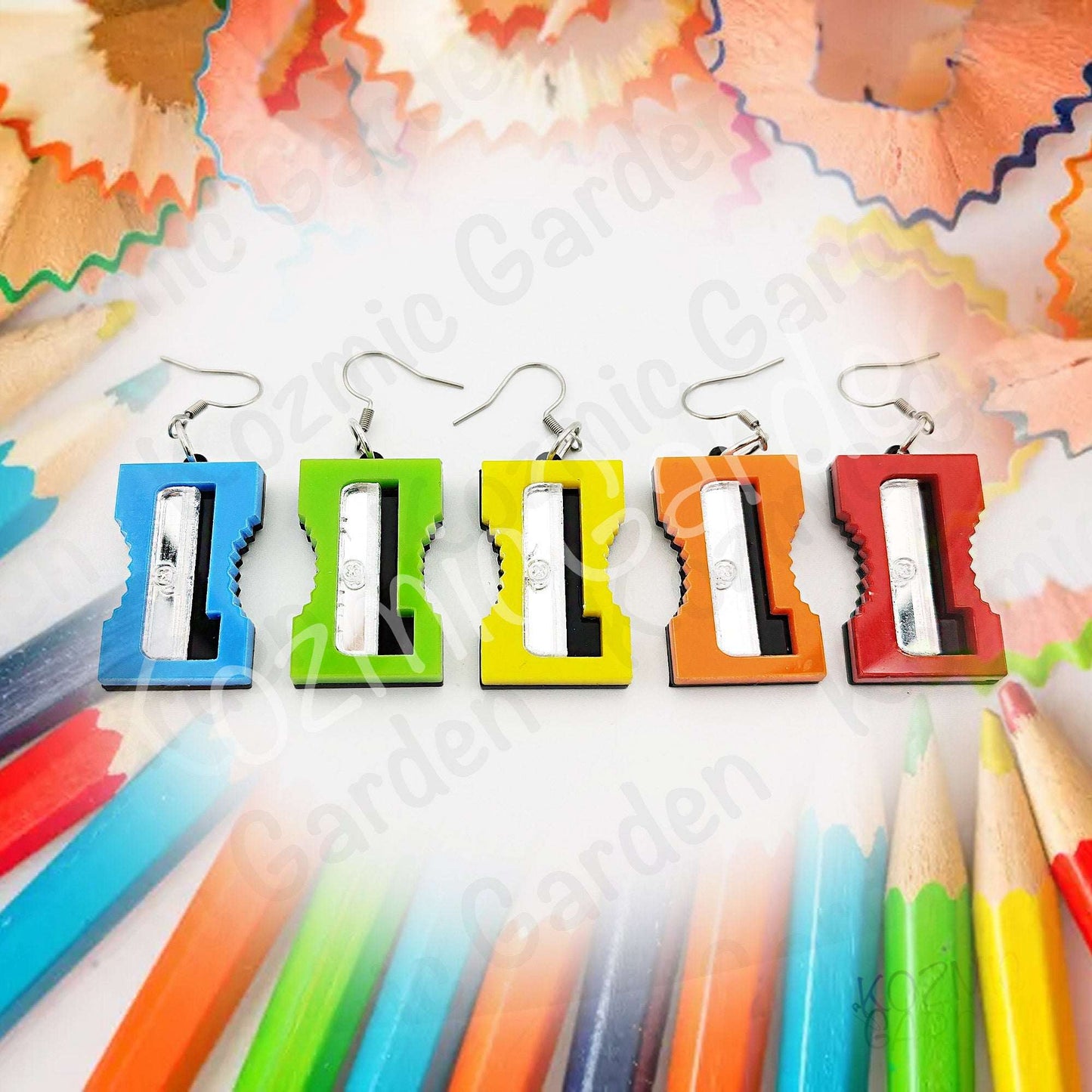 Funny Laser Cut Pencil Sharpener Dangle Earrings | Quirky Teacher Gift, Stationery Jewelry