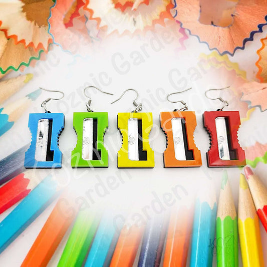 Funny Laser Cut Pencil Sharpener Dangle Earrings | Quirky Teacher Gift, Stationery Jewelry