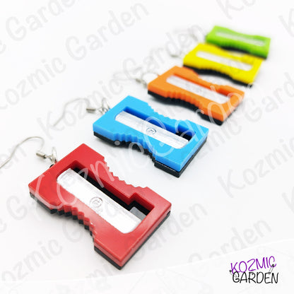 Funny Laser Cut Pencil Sharpener Dangle Earrings | Quirky Teacher Gift, Stationery Jewelry