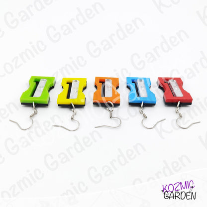 Funny Laser Cut Pencil Sharpener Dangle Earrings | Quirky Teacher Gift, Stationery Jewelry