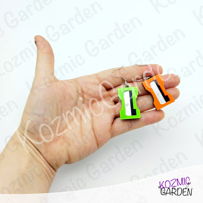 Funny Laser Cut Pencil Sharpener Dangle Earrings | Quirky Teacher Gift, Stationery Jewelry