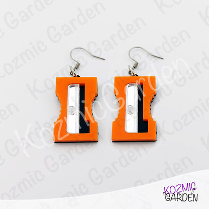 Funny Laser Cut Pencil Sharpener Dangle Earrings | Quirky Teacher Gift, Stationery Jewelry