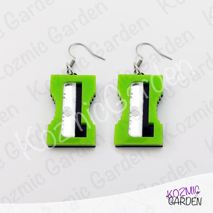 Funny Laser Cut Pencil Sharpener Dangle Earrings | Quirky Teacher Gift, Stationery Jewelry
