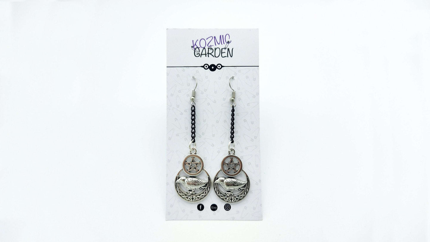 PENTAGRAM RAVEN EARRINGS - Kozmic Garden