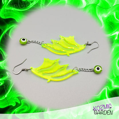 Neon Green Dragon Wing Earrings – Fantasy Jewelry with a Modern Twist