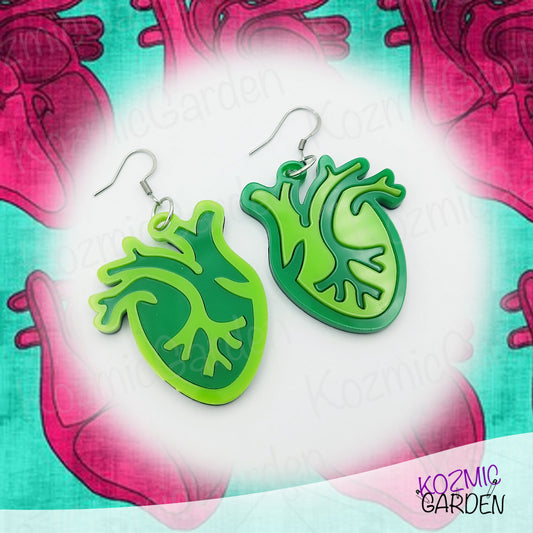 Mismatched Green Zombie Heart Earrings – Perfect for Spooky Souls & Anti-Valentine Vibes