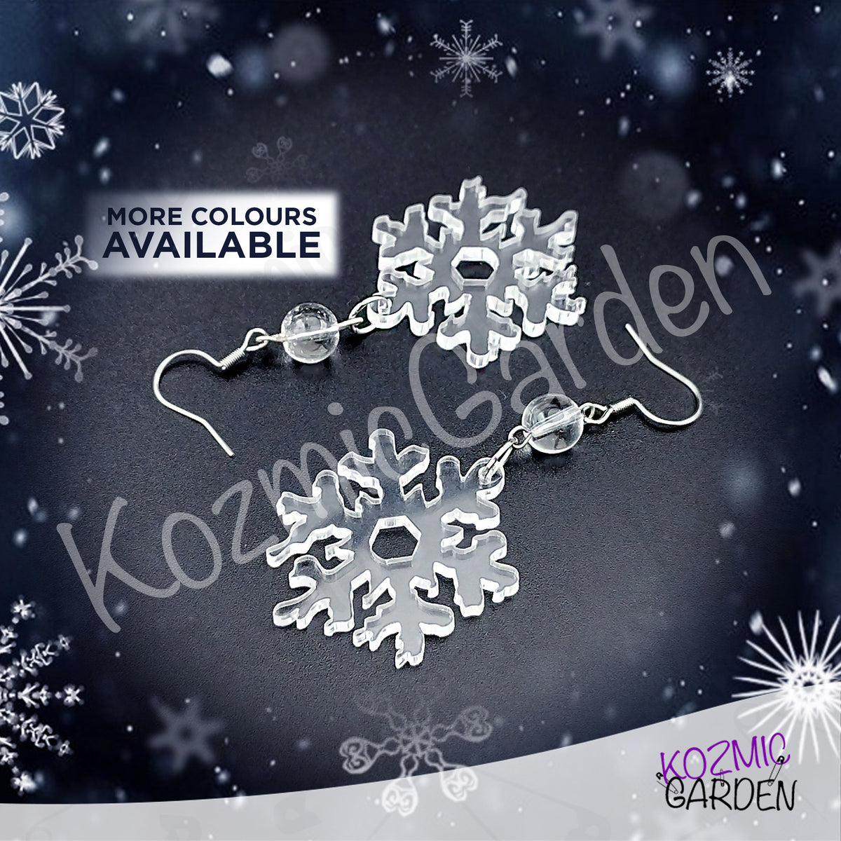 Melting Snowflake Earrings — Transparent & Iridescent Winter Acrylic Earrings