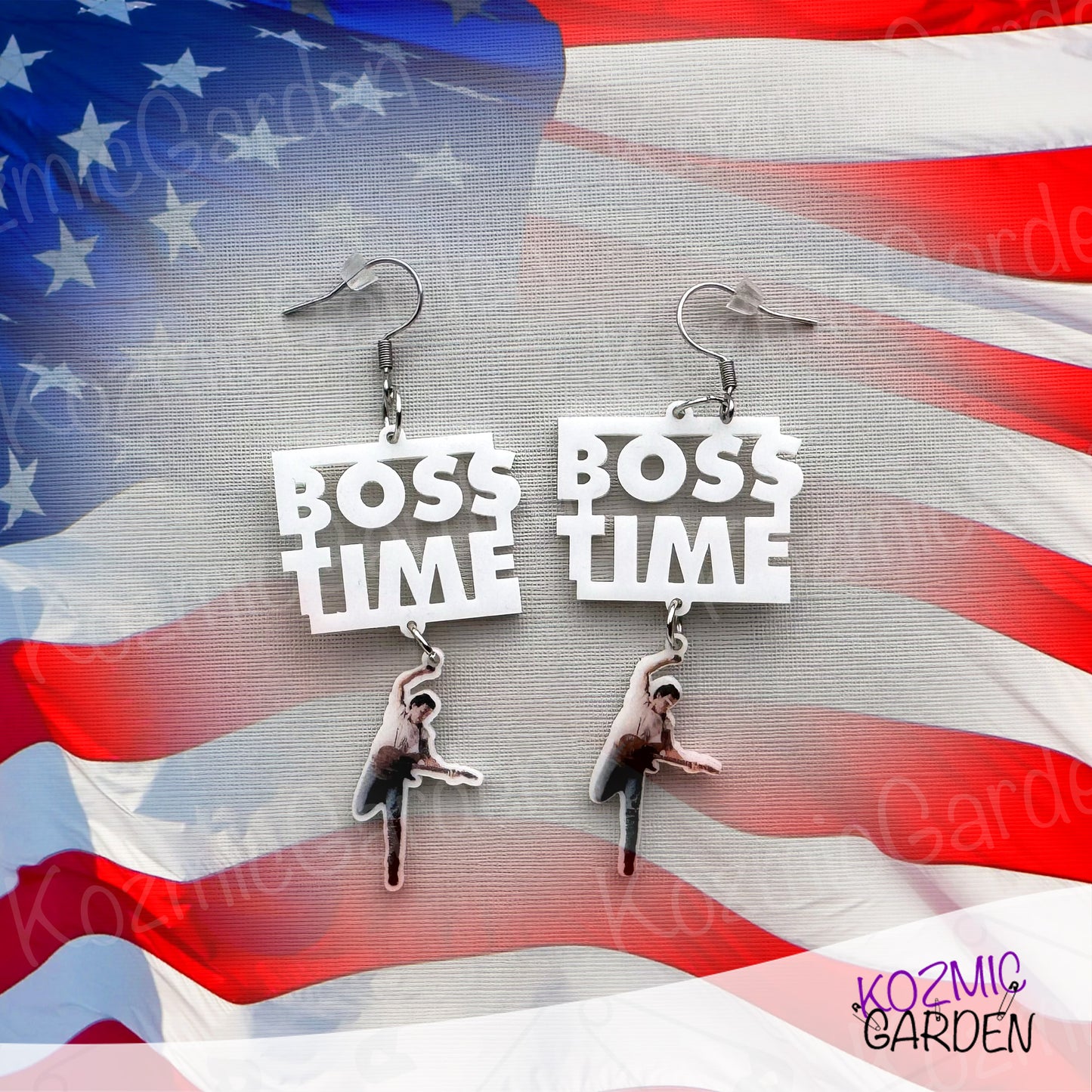 "Boss Time” Earrings – Tiny Bruce Springsteen Rockin’ That Born in the USA Vibe!