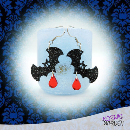 Bat Earrings with Blood Drop – A Touch of Glam, A Drop of Danger!