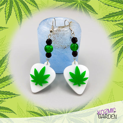 Pot Leaf Guitar Pick Earrings - Let's Get Stoned!