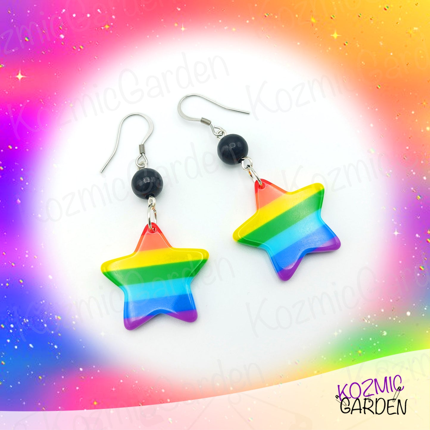 Rainbow Star Earrings with Black Beads – Become The Colorful Star of Pride!