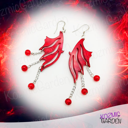 Red Marbled Fairy Wing Earrings - For Independent and Enpowered Fairies!