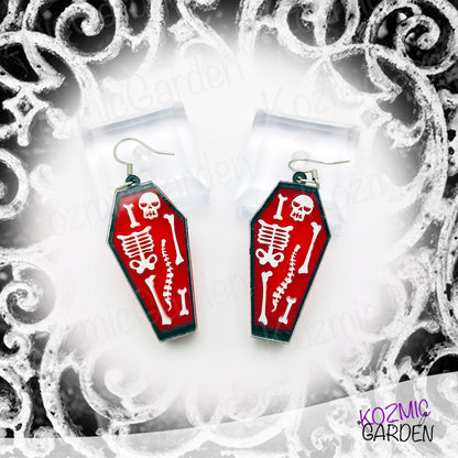 Spooky Coffin Earrings with Little Bones - Show off your dark side!