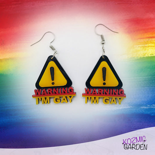 Fun "WARNING I'M GAY" EARRINGS | Celebrate Pride with Style!