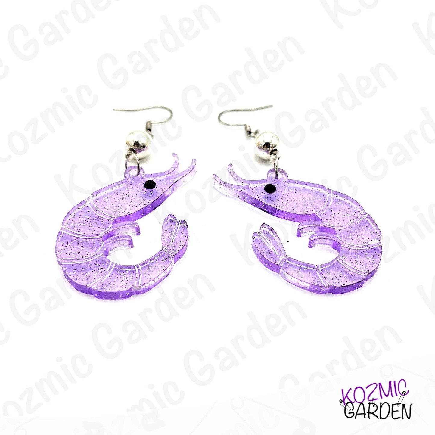 Purple Glitter Shrimp Earrings - Tiny shrimp, big sparkle – fun earrings for quirky style lovers!
