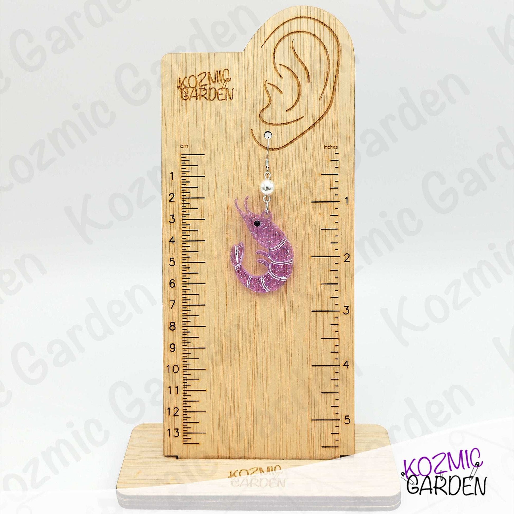 Purple Glitter Shrimp Earrings - Tiny shrimp, big sparkle – fun earrings for quirky style lovers!