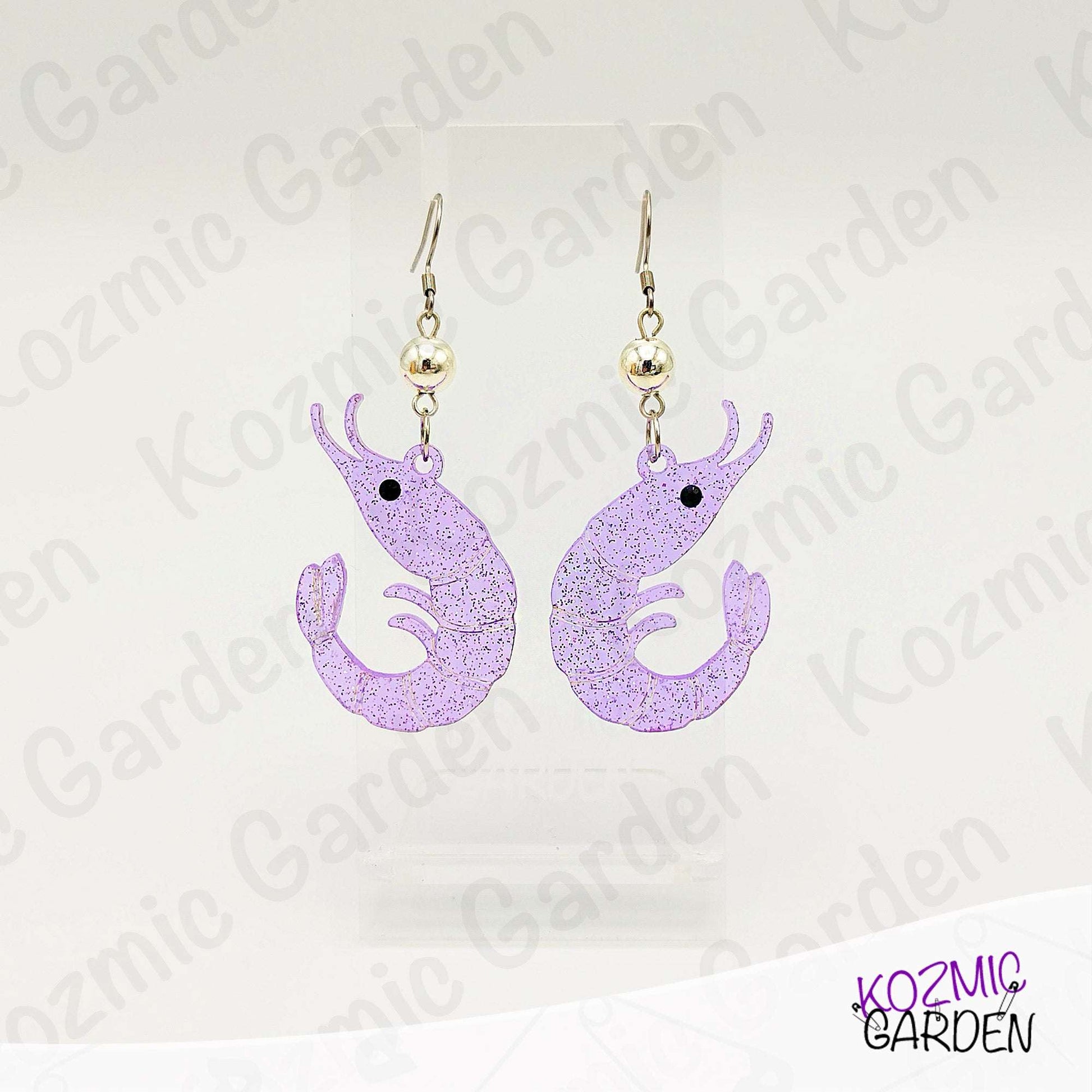 Purple Glitter Shrimp Earrings - Tiny shrimp, big sparkle – fun earrings for quirky style lovers!