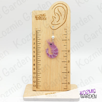 Purple Glitter Shrimp Earrings - Tiny shrimp, big sparkle – fun earrings for quirky style lovers!