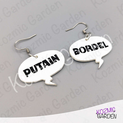 Funny French Swear Words Comic Earrings | Putain | Bordel | Merde  | Humorous Statement Jewelry