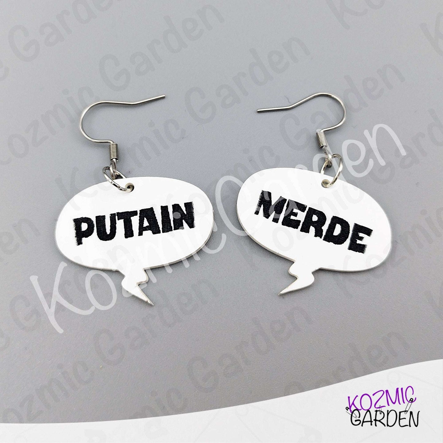 Funny French Swear Words Comic Earrings | Putain | Bordel | Merde  | Humorous Statement Jewelry