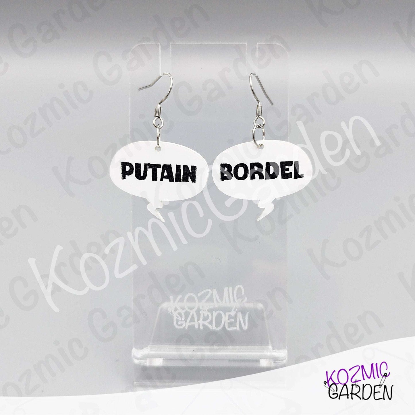 Funny French Swear Words Comic Earrings | Putain | Bordel | Merde  | Humorous Statement Jewelry