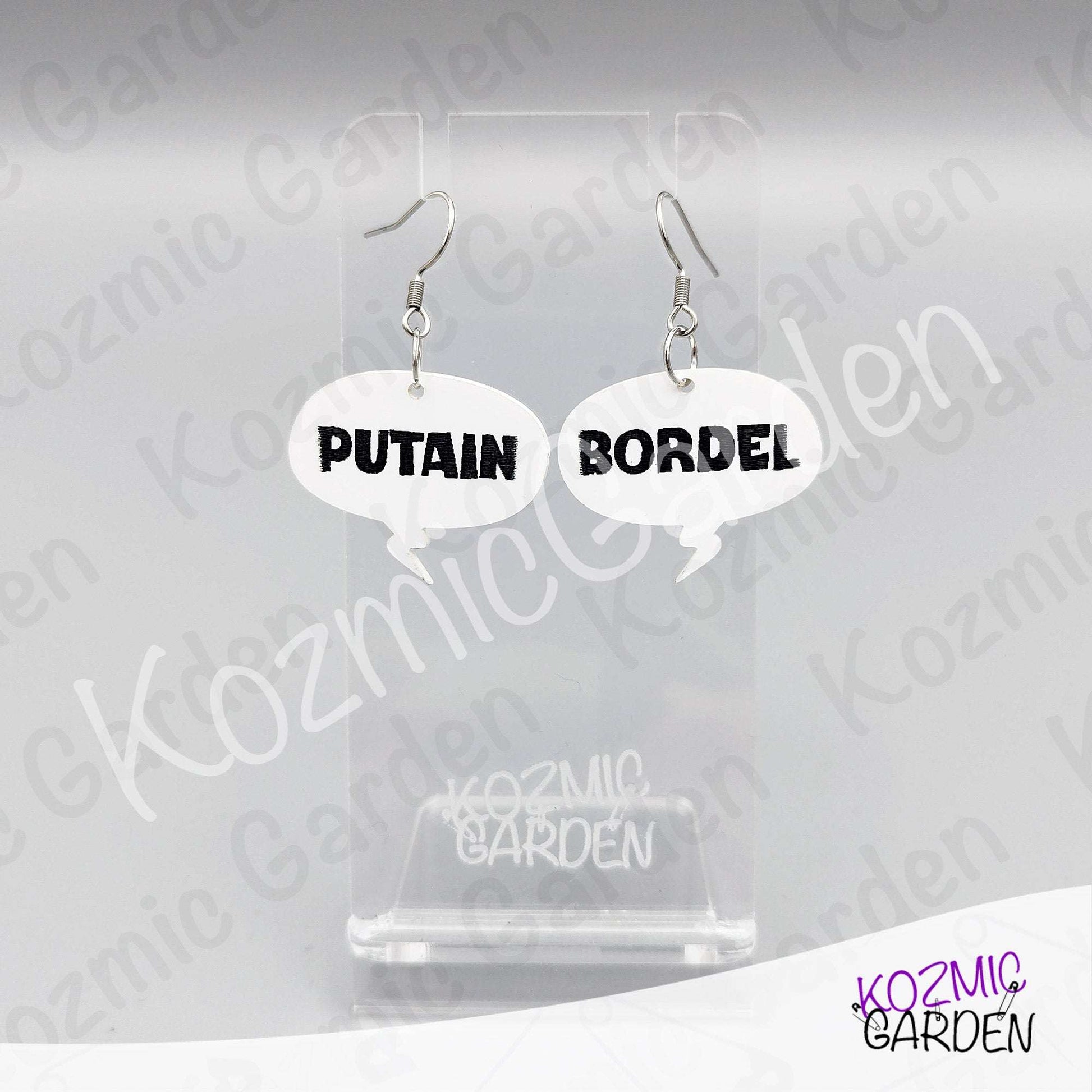 Funny French Swear Words Comic Earrings | Putain | Bordel | Merde  | Humorous Statement Jewelry