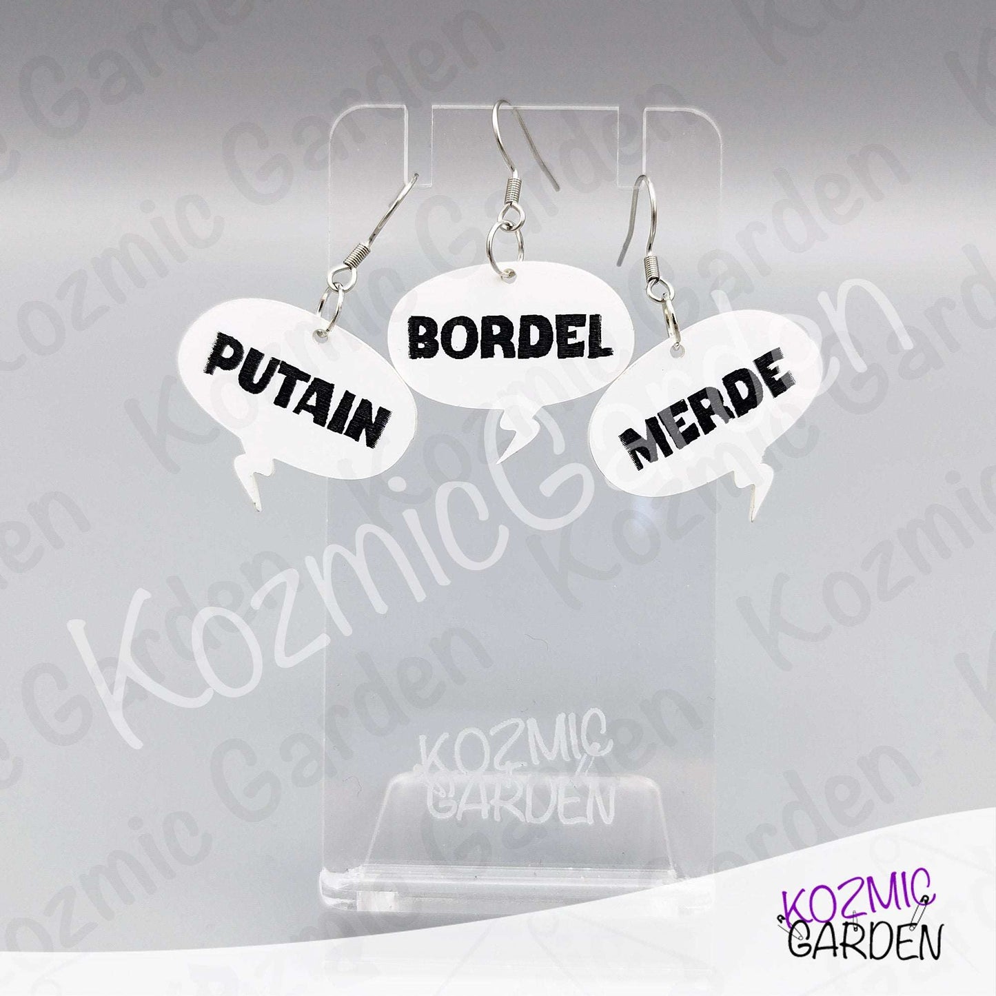 Funny French Swear Words Comic Earrings | Putain | Bordel | Merde  | Humorous Statement Jewelry