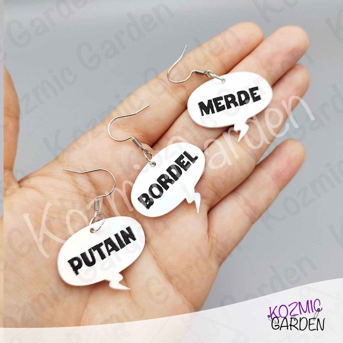 Funny French Swear Words Comic Earrings | Putain | Bordel | Merde  | Humorous Statement Jewelry