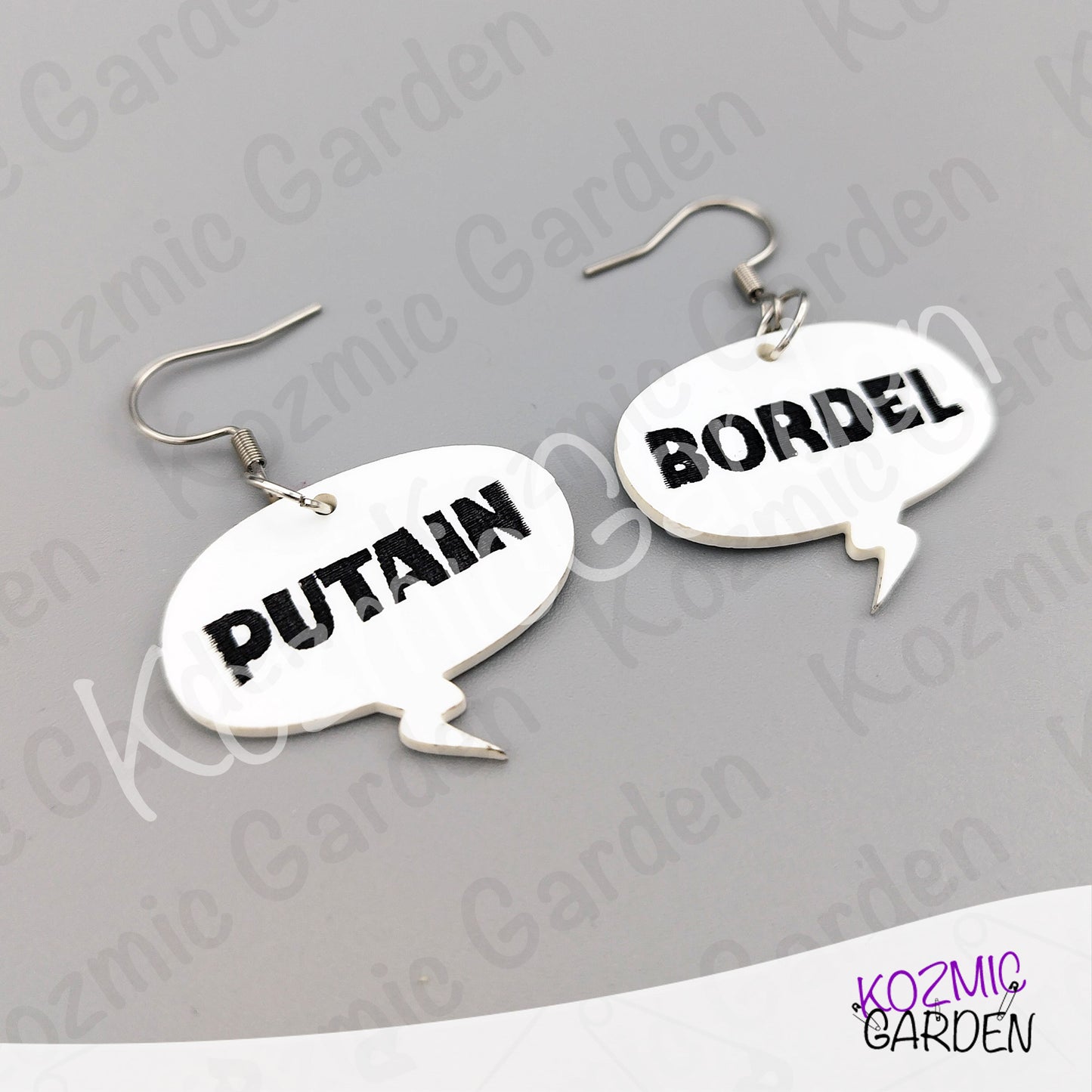 Funny French Swear Words Comic Earrings | Putain | Bordel | Merde  | Humorous Statement Jewelry