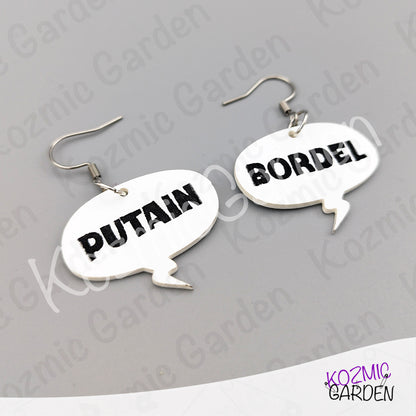 Funny French Swear Words Comic Earrings | Putain | Bordel | Merde  | Humorous Statement Jewelry