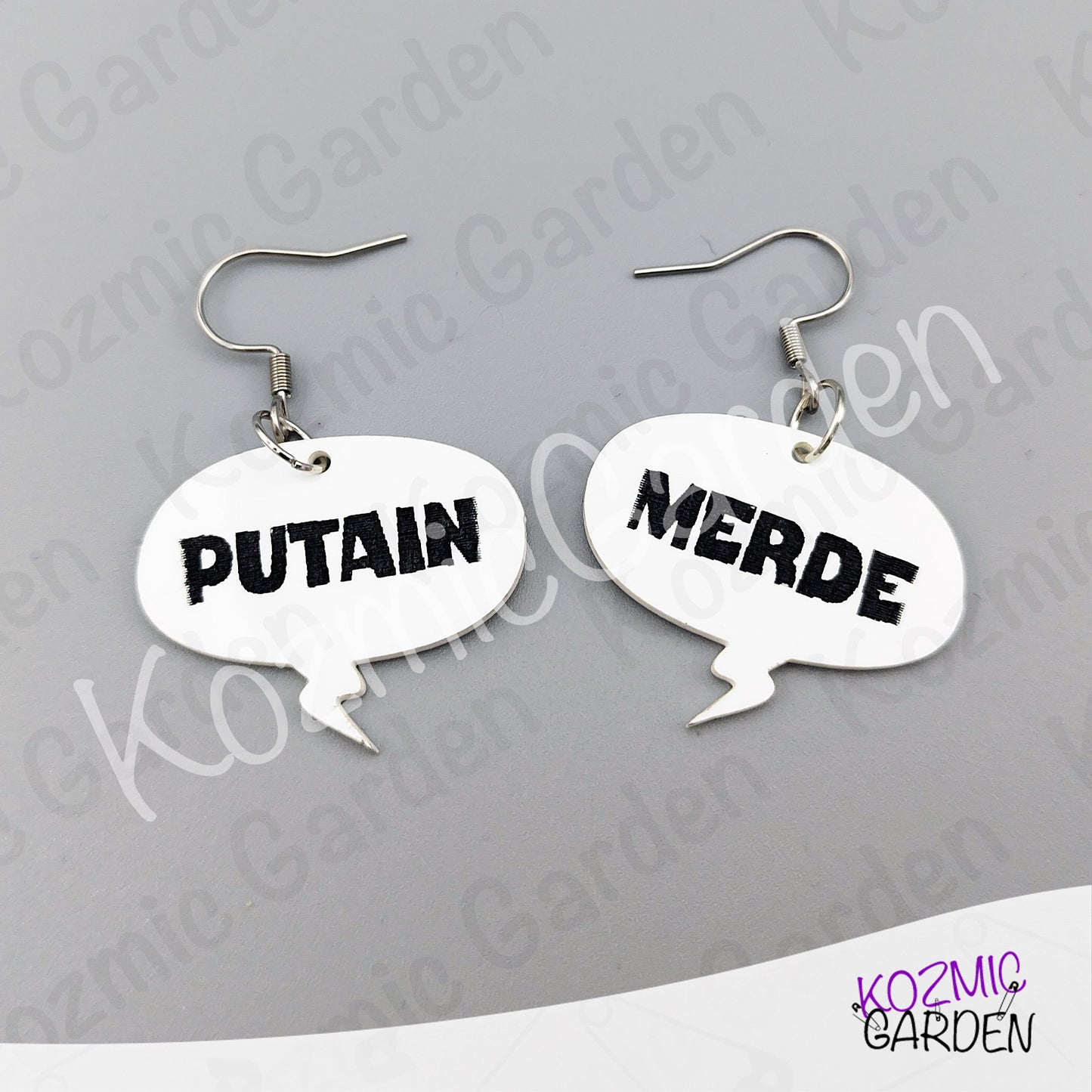 Funny French Swear Words Comic Earrings | Putain | Bordel | Merde  | Humorous Statement Jewelry