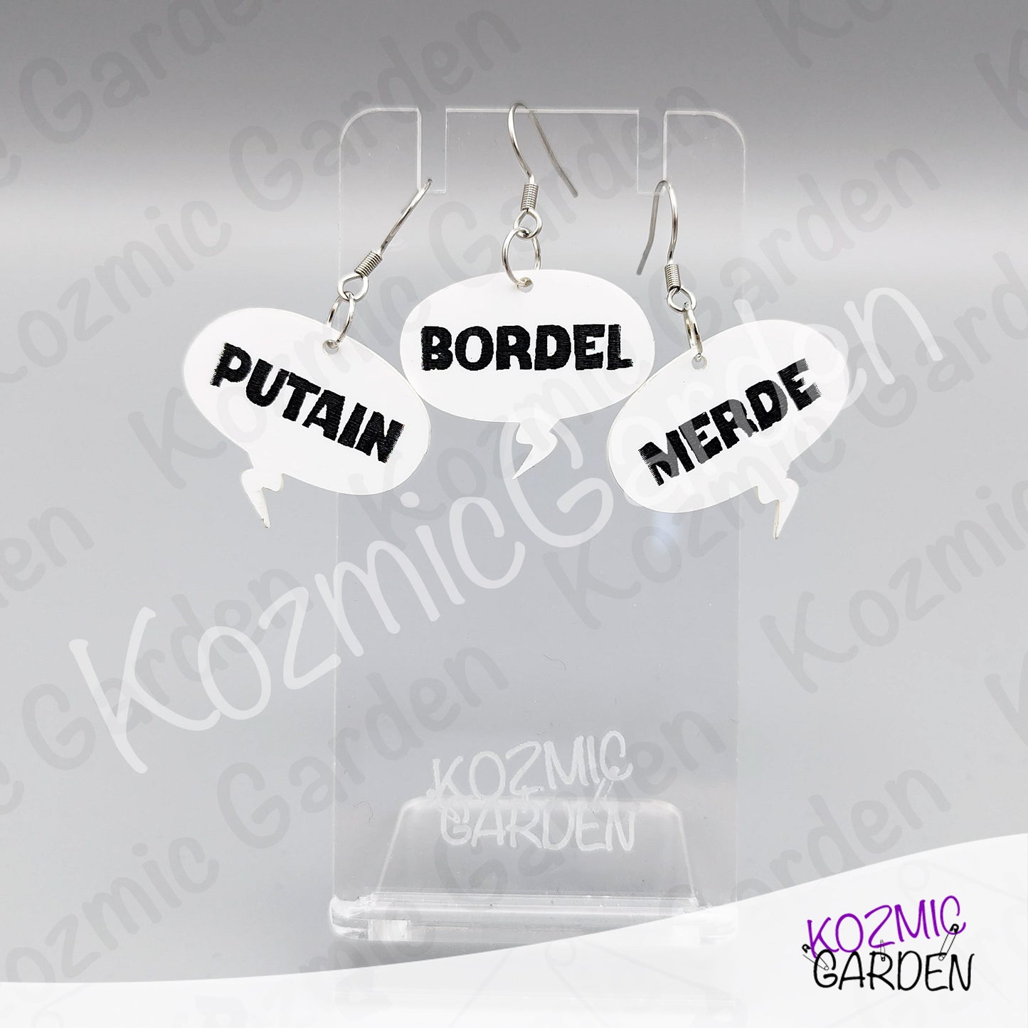 Funny French Swear Words Comic Earrings | Putain | Bordel | Merde  | Humorous Statement Jewelry