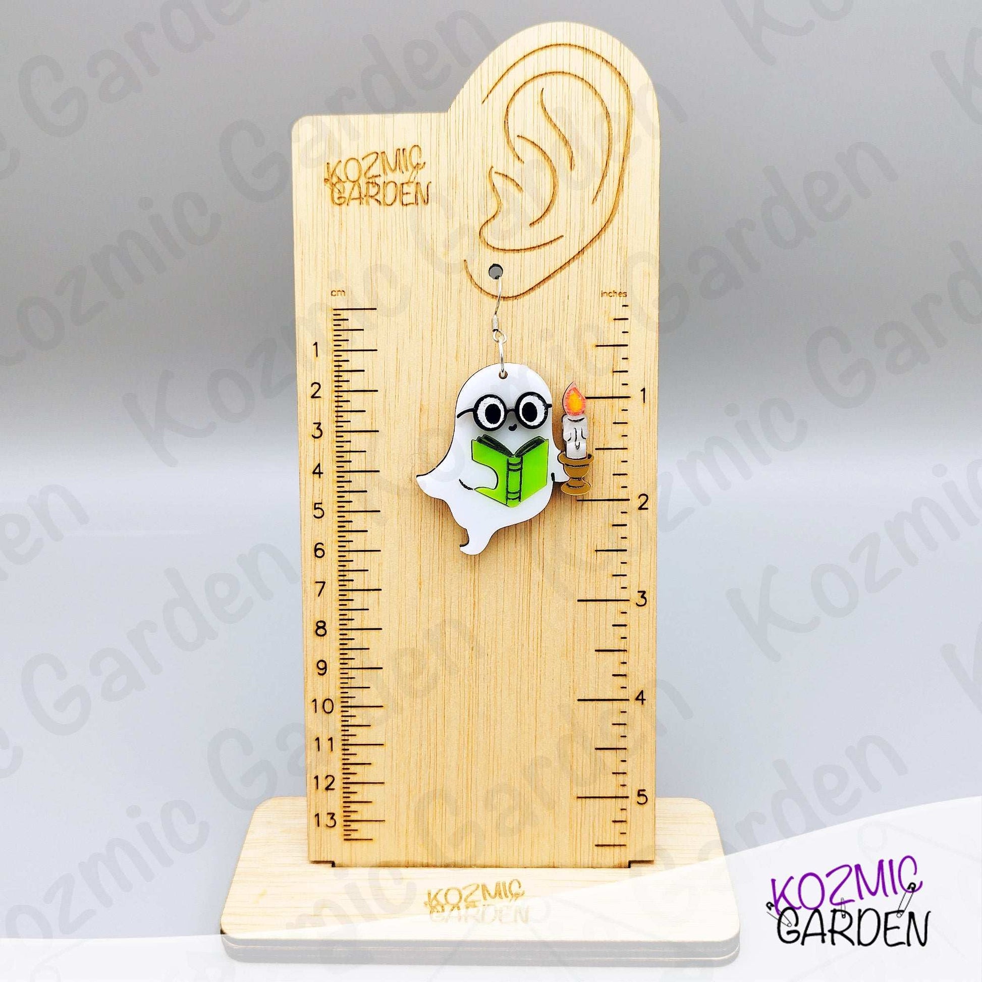 Reading Ghost Earrings – Spooky-Cute phantom Reading a Book & Holding a Candle