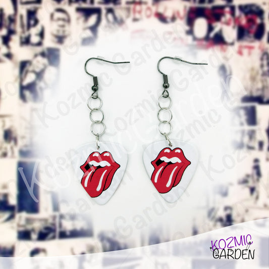 Rolling Stones Guitar Pick Tongue Earrings