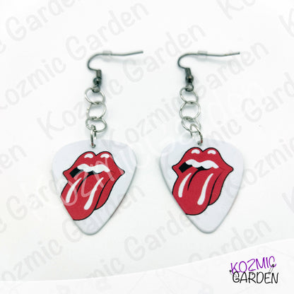 Rolling Stones Guitar Pick Tongue Earrings