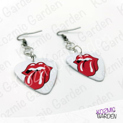 Rolling Stones Guitar Pick Tongue Earrings