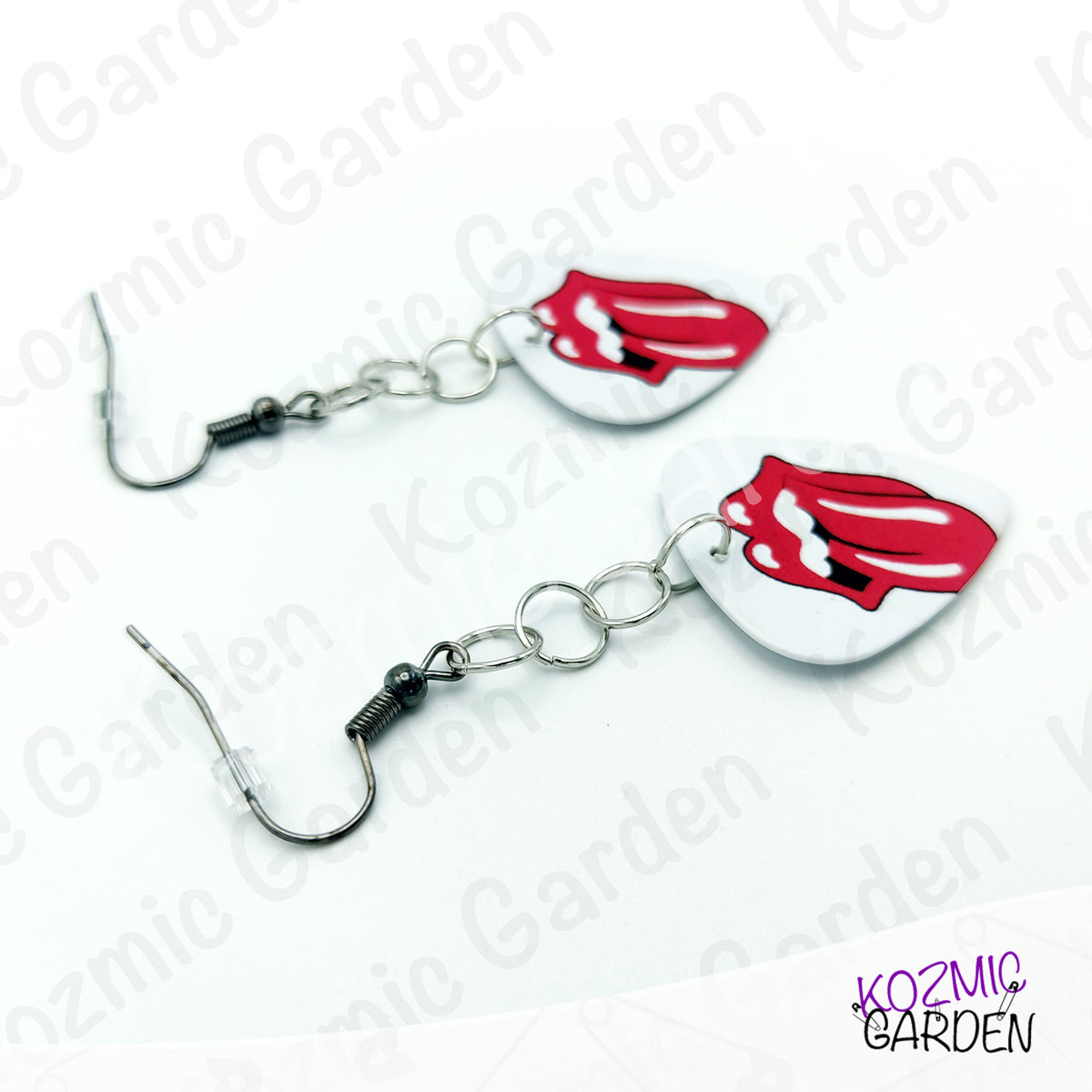 Rolling Stones Guitar Pick Tongue Earrings
