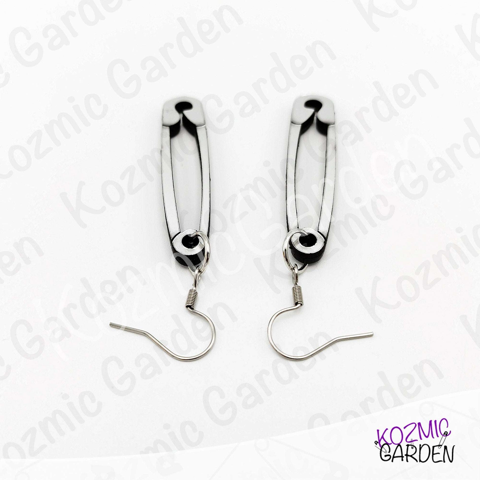 Silver Safety Pin Acrylic Earrings | Funny Punk Jewelry