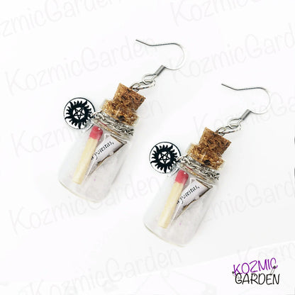 "SALT 'N' BURN" BOTTTLE KIT EARRINGS | Unlock the power of the Winchester brothers!