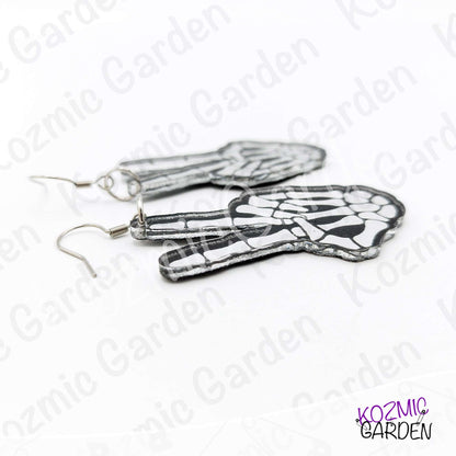 Mirror Skeleton Peace Sign Earrings | Gothic Skeleton Hand Jewelry | Spooky Halloween