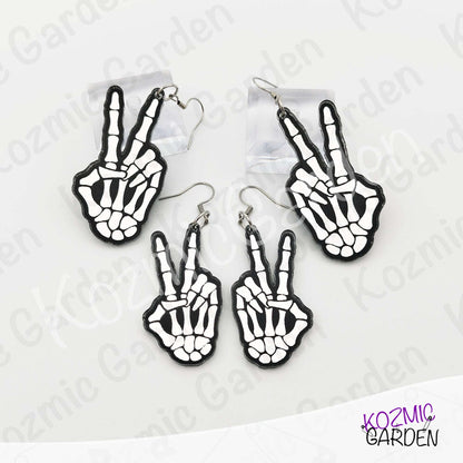 Mirror Skeleton Peace Sign Earrings | Gothic Skeleton Hand Jewelry | Spooky Halloween