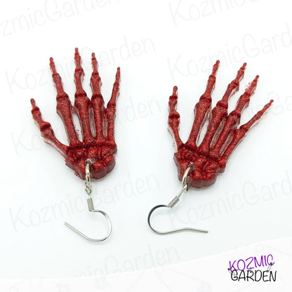 RED GLITTER SKELETON HANDS | Spook up your style!