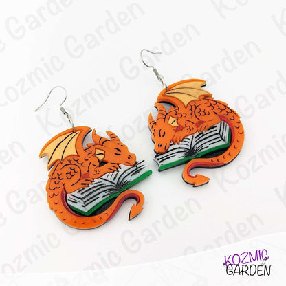 Dragon Sleeping on a Book Earrings – For Bookworms & Daydreamers