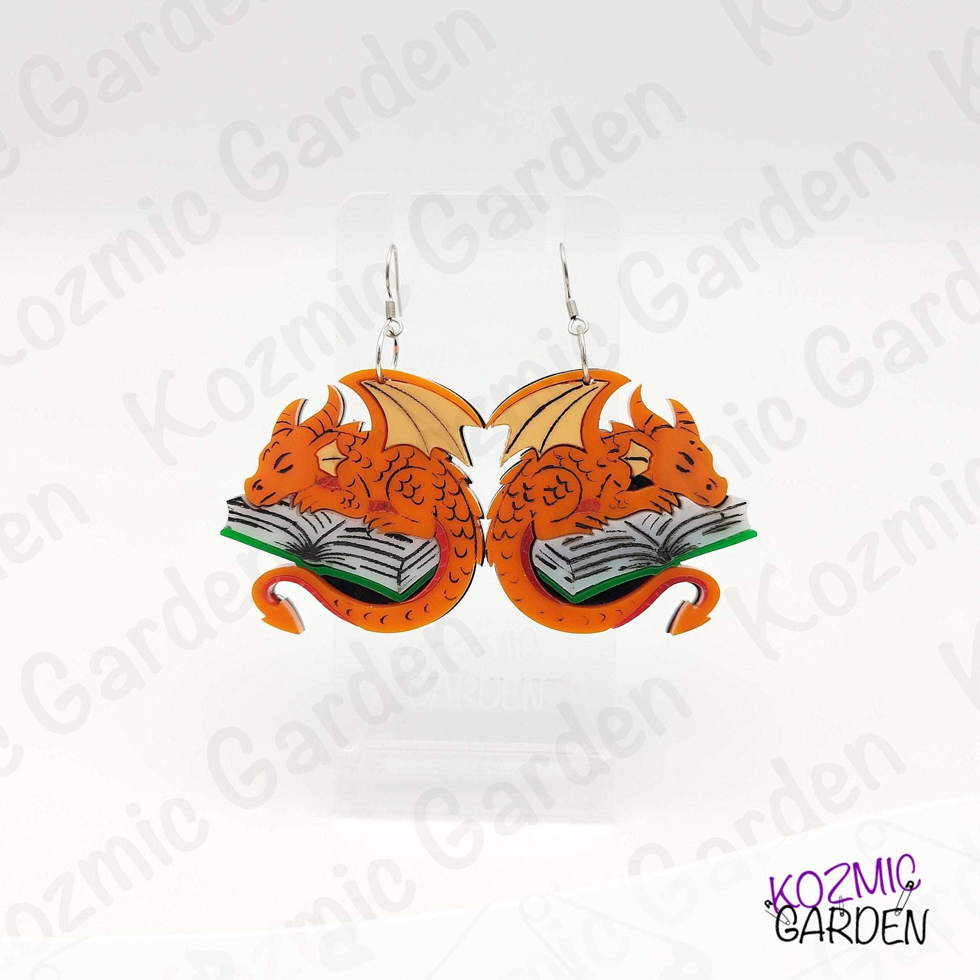 Dragon Sleeping on a Book Earrings – For Bookworms & Daydreamers