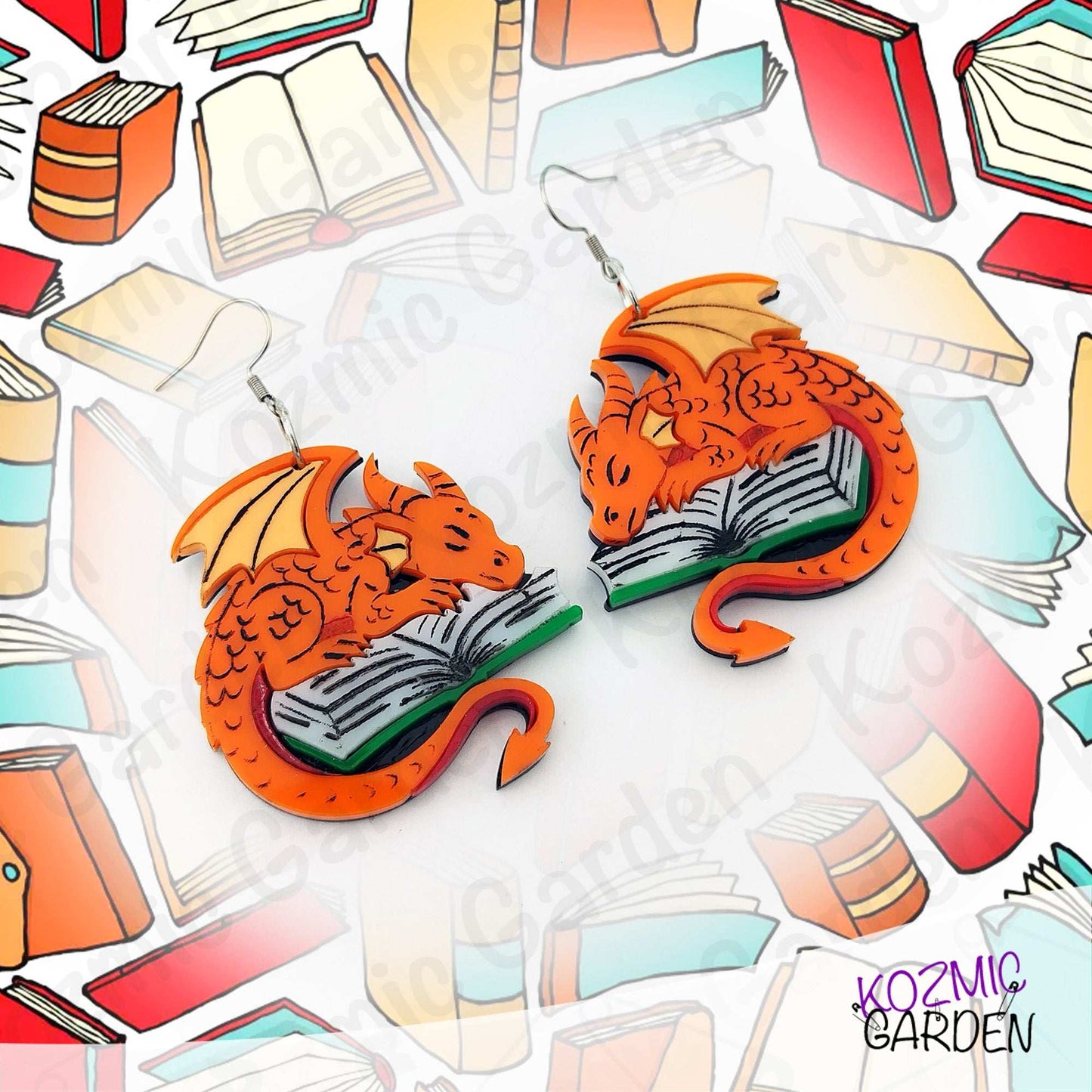 Dragon Sleeping on a Book Earrings – For Bookworms & Daydreamers
