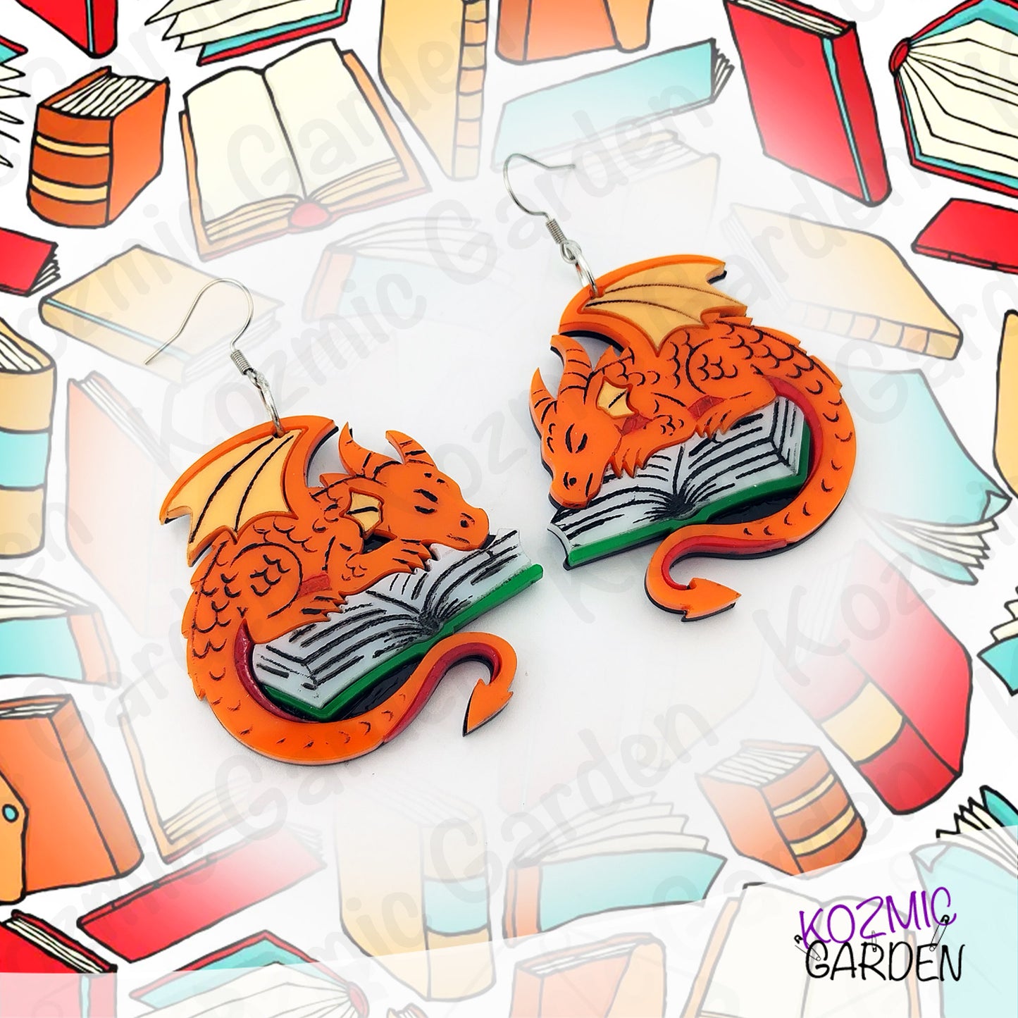 Dragon Sleeping on a Book Earrings – For Bookworms & Daydreamers