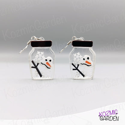 Melted Snowman in a Jar Shaker Earrings / Pendant – Fun Winter Jewelry