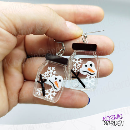 Melted Snowman in a Jar Shaker Earrings / Pendant – Fun Winter Jewelry